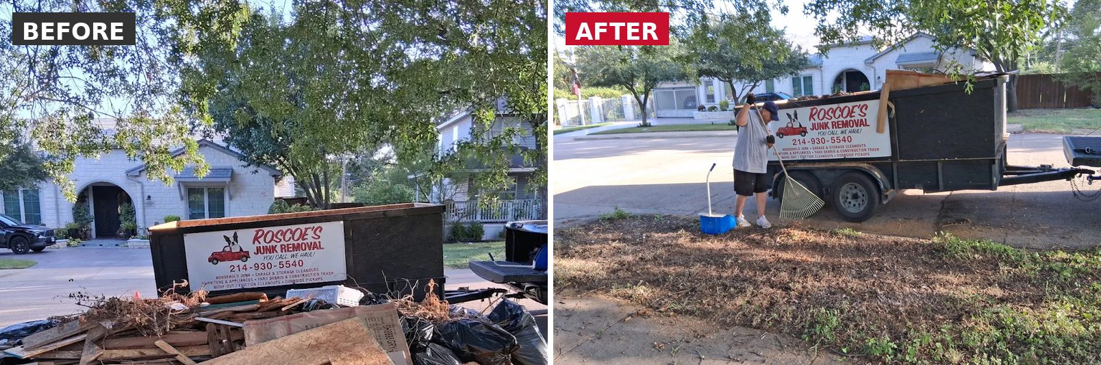 Curbside debris hauled away and raked clean by Roscoe's Junk Removal
