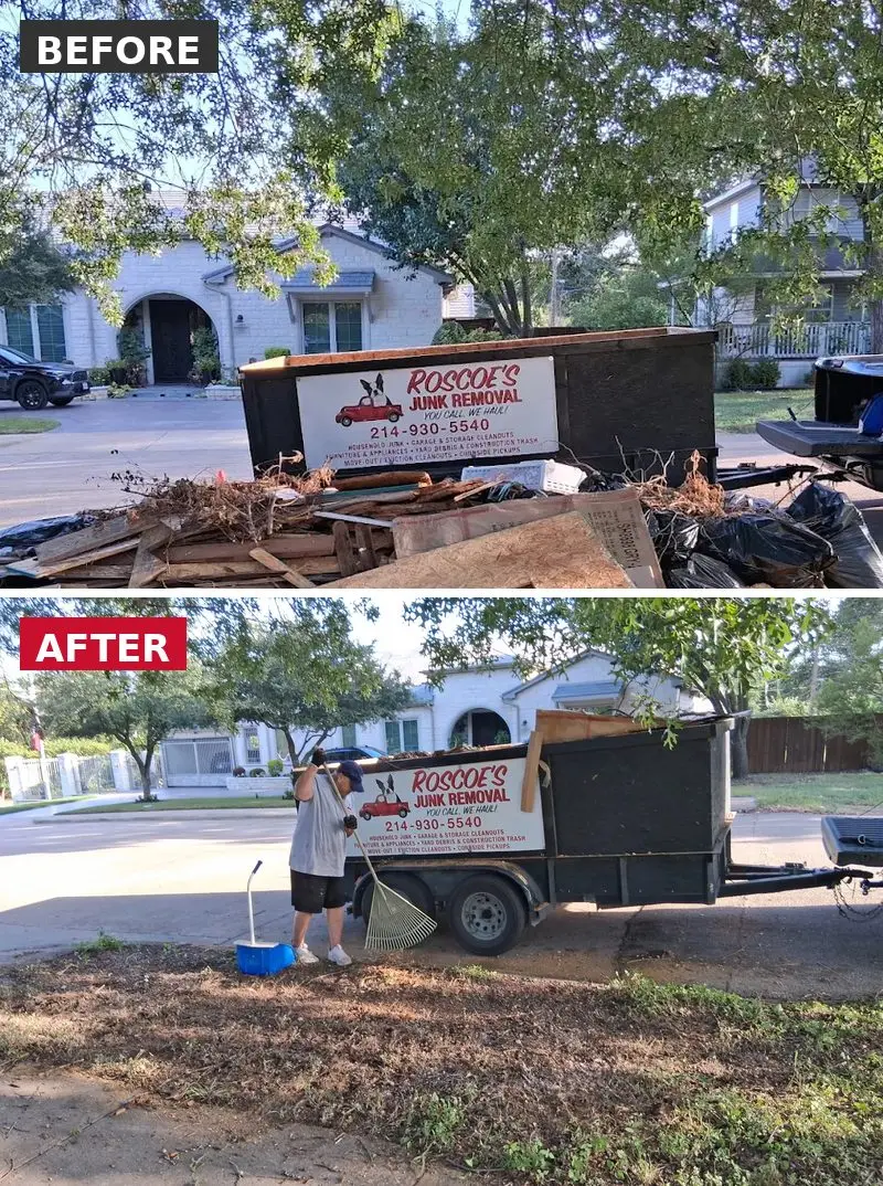 Curbside debris hauled away and raked clean by Roscoe's Junk Removal